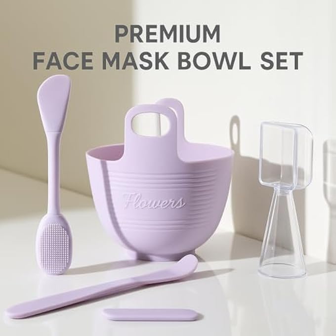 GraGra 4PCS SILICONE MASK BOWL, FACE MASK MIXING BOWL TOOL KIT, WITH SILICONE STICK SPATULAS, FACIAL SPONGE, MEASURING CUP, CLEAN FACIAL ACCESSORIES FOR HOME, PURPLE - Image 2